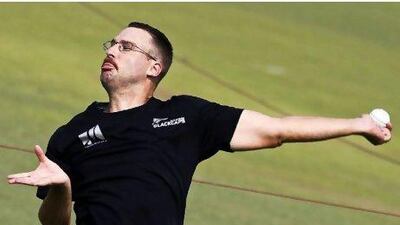 Daniel Vettori, the New Zealand captain, bowls during a practice session ahead of their quarter-final against South Africa in Mirpur. Adnan Abidi / Reuters