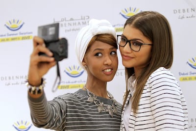 Zendaya and a fan at Dubai Summer Surprises in Dubai in 2017. Photo: Supplied