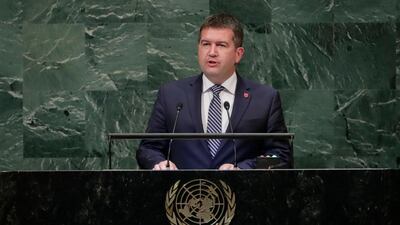 Deputy Prime Minister of the Czech Republic Jan Hamacek addresses the United Nations General Assembly. AP Photo