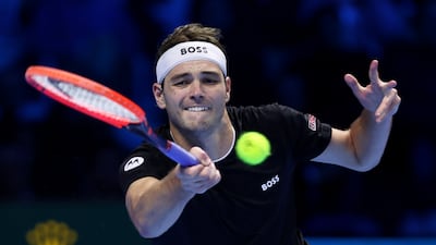 USA's Taylor Fritz plays a forehand against Alexander Zverev of Germany during their ATP Finals semi-final in Turin, Italy. Getty Images