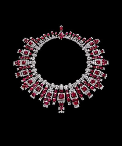 Ruby necklace from Cartier, which has boycotted trading in stones from Myanmar for the time being