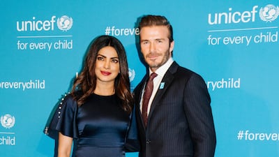 David Beckham, in Tom Ford, and Priyanka Chopra attend the 70th Unicef Anniversary at the United Nations Headquarters in New York, US, on December 12, 2016. EPA