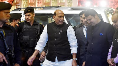 Indian politician Rajnath Singh attends. AFP