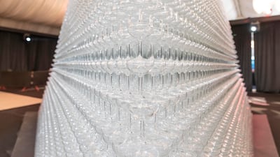 It took five days to build the drinking glass pyramid.