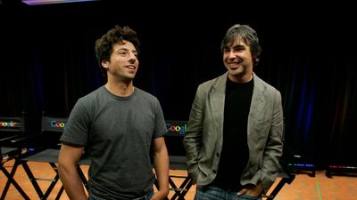 Google co-founders Sergey Brin, left, and Larry Page will remain directors of Alphabet and no longer oversee the company’s day-to-day operations. AP