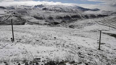 Fields covered with snow in the region of Dahr al-Baidar, east of Beirut. Joseph Eid / AFP