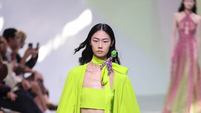 A spring/summer 2023 look in zesty lime by Elie Saab. AP