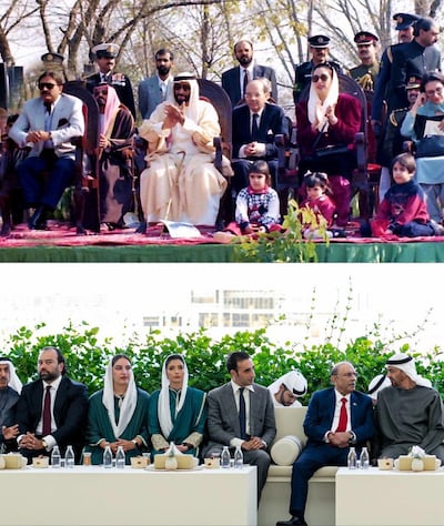 Combination photo shows President Sheikh Mohamed with Zardari at Al Bahr Palace as well as Sheikh Zayed with Bhutto. Bakhtawar Bhutto-Zardari / Instagram