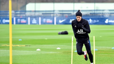 Edinson Cavani during a training session at Ooredoo Center in Paris on March 10, ahead of PSG's Uefa Champions League round of 16 second leg against Borussia Dortmund. Getty