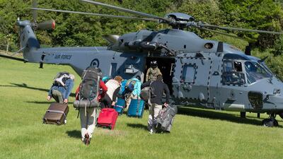 A Royal New Zealand Air Force NH90 helicopter arrives in Kaikoura on the South Island of New Zealand, to evacuate those stranded following the recent earthquakes. Sgt Sam Shepherd / Courtesy of Royal New Zealand Defence Force / Handout via Reuters