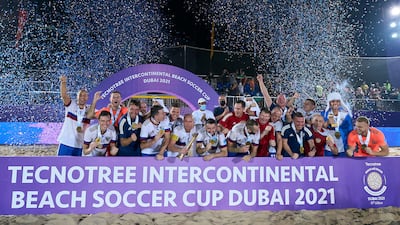 Russia celebrate a record fourth Intercontinental Beach Soccer Cup title. Quality Sports Images