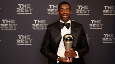 Ousmane Dembele with the trophy at the Fifa Best Awards in Doha. Getty Images