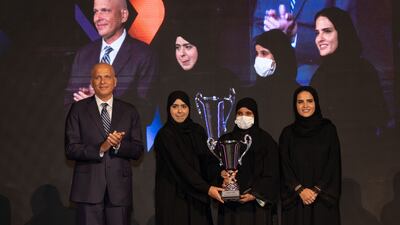 Rahma Ahmed Al Mansoori, centre left, and Reem Jasim Al Karbi won the Microsoft Imagine Cup's UAE edition. Photo: Abbie de Guzman