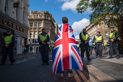 Right-wing activists gather in the centre of Newcastle during an anti-immigration protest. Getty Images
