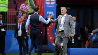 Gareth Southgate greets former Croatia player, Davor Suker before the match. Getty Images