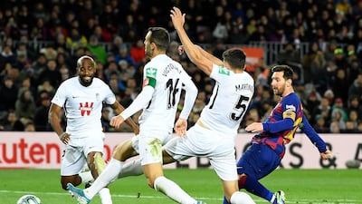 Barcelona's Argentine forward Lionel Messi shoots at goal. AFP
