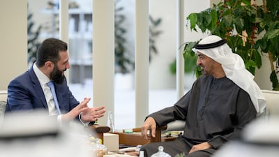 President Sheikh Mohamed with Syrian President Ahmad Al Shara. All photos: UAE Presidential Court