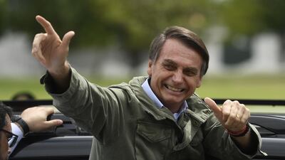 Jair Bolsonaro will be sworn in as president of Brazil tomorrow, promising to radically change the path taken by Latin America's biggest country by undoing decades of centre-left policies. Mauro Pimentel / AFP