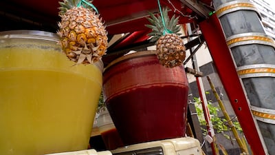 Vats of jallab and other juices at the entrance to Beirut's Juicy Frutti shop, where customer numbers increase during Ramadan. Photo: Finbar Anderson / The National