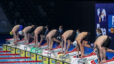 Swimmers on the opening night of FINA World Swimming Championships at Etihad Arena.