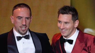 Franck Ribery, left, finished third in Ballon d'Or voting, behind second-place finisher Lionel Messi, right. Fabrice Coffrini / AFP