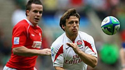 Simon Amor in action during the IRB London Sevens match between England and Wales at Twickenham.