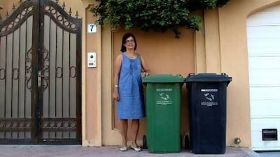 Brigitte Arrouays at her villa in Abu Dhabi’s Al Nahyan Camp. Her family is one of a growing number who now recycle their rubbish as part of the Centre of Waste Management’s expanding recycling drive. Christopher Pike / The National