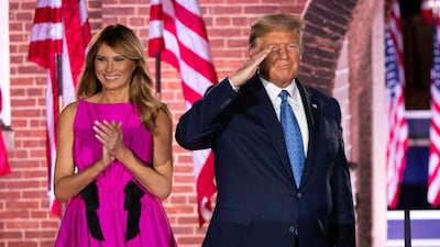 President Donald Trump and Melania Trump, in Jason Wu, on the third night of the Republican National Convention, at Fort McHenry in Baltimore, US, on August 26, 2020. EPA