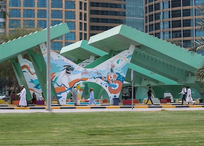 The bus terminal is a landmark in Abu Dhabi, both for its striking form and vibrant teal colour. Victor Besa / The National