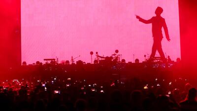 British artist Robbie Williams performs at du arena in Abu Dhabi on April 25, 2015. Christopher Pike / The National