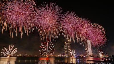 Fireworks at the New Year’s Eve Countdown Village at the Abu Dhabi Corniche Breakwater. Victor Besa for The National