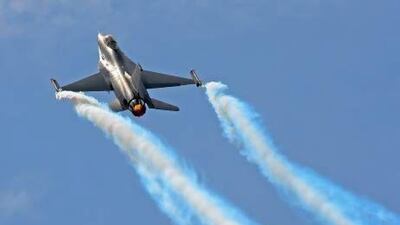 A Lockheed Martin F-16 fighter jet on the Farnborough International Airshow in the UK. Lockheed is among those bidding heavily in the Gulf. Chris Ratcliffe / Bloomberg News