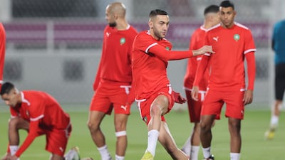 Morocco midfielder Hakim Ziyech takes part in a training session. AFP