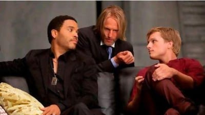 From left, Lenny Kravitz, Woody Harrelson and Josh Hutcherson in The Hunger Games.