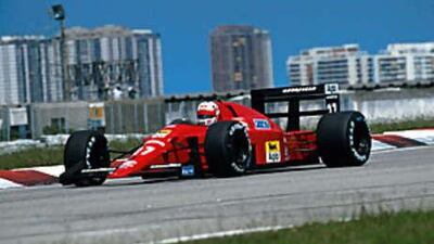 Nigel Mansell bringing home his Ferrari to win in the opening race of the 1989 season in Rio de Janerio.