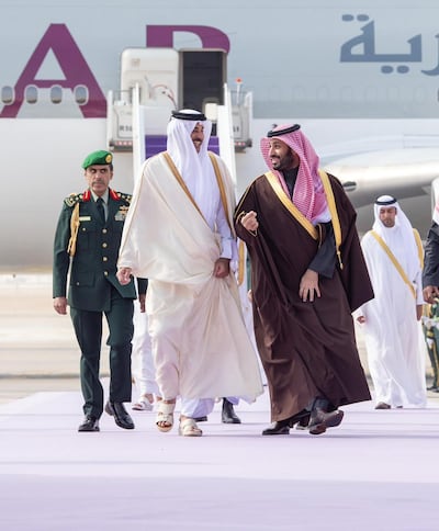 The Emir of Qatar is received by Crown Prince Mohammed bin Salman in Riyadh