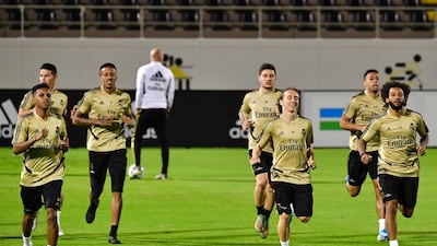 Players warm up during a training session on the eve of the Spanish Super Cup semi final against Valencia. AFP