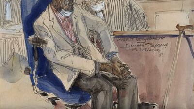 A court sketch of former senior Rwandan official Laurent Bucyibaruta during his trial for genocide. AFP