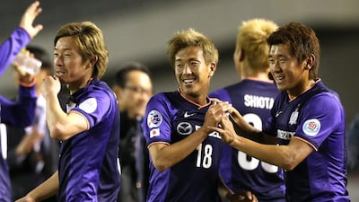 Japan's Sanfrecce Hiroshima players celebrate their victory over Australia's Western Sydney Wanderers in Hiroshima. AFP