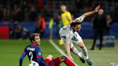 CSKA Moscow’s Mario Fernandes tackles Manchester United's Daley Blind. Maxim Shemetov / Reuters