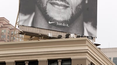 A Nike billboard featuring an image of NFL quarterback Colin Kaepernick is seen near Union Square in San Francisco, California. Nike announced Kaepernick as the face of its new 'Just Do It' ad campaign which has led to public reaction in both directions and an initial impact on the company's stock value. EPA