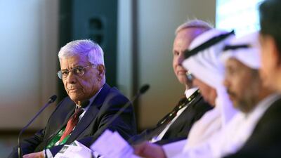 Opec’s secretary general, Abdalla El Badri, left, is hopeful that 'the industry will see a more balanced oil market in 2016'. Yasser Al Zayyat / AFP