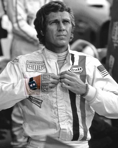 Steve McQueen sports the Monaco watch in Le Mans. Photo: Tag Heuer