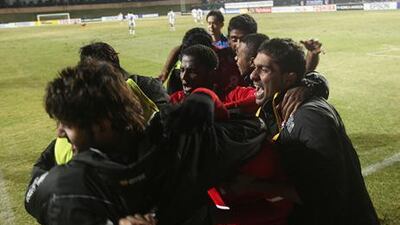 The UAE Olympic players celebrate reaching the London Olympics after beating Uzbekistan in March.