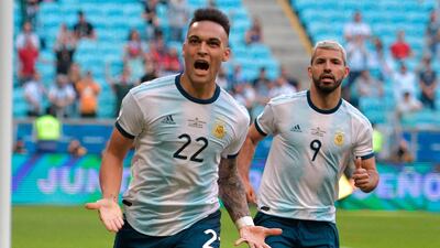 Argentina's Lautaro Martinez celebrates opening the scoring after four minutes. AFP