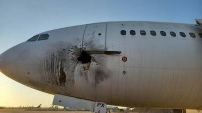 An out-of-service former government plane believed to be the one damaged by rocket fire at Baghdad International Airport. All photos: Iraqi security official