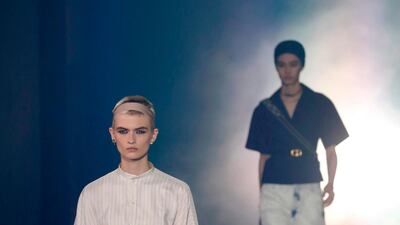 Neutral tones are played out in different fabrics at Christian Dior. AFP 