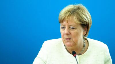 German chancellor Angela Merkel arrives for Christian Democratic Union party's board meeting to discus yesterday's state elections in Saxony and Brandenburg at the headquarters in Berlin, Germany, Monday, Sept. 2, 2019. AP