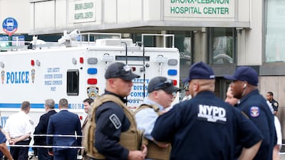 NYPD officers outside the Bronx-Lebanon Hospital, after an incident in which a gunman fired shots inside the hospital in New York City on June 30, 2017. Brendan McDermid / Reuters