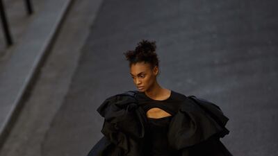 Milano dress in black Taroni silk taffeta with a horsehair understructure, August Getty Haute Couture.